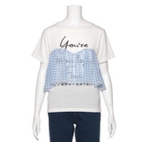 ギンガムチェックビスチェレイヤード風ロゴTシャツ