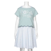 【30%OFF】スカラップTシャツ×ギンガムワンピースセット