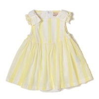 肩リボンストライプワンピース型ロンパース