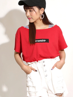 WEGO/ボックスロゴオフショルレイヤードTシャツ