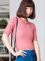 WEGO/スカシフリルハイネック5分袖ニット
