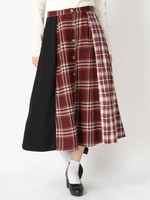 [18AW 新作アイテム]異柄コンビ前ボタンチェックスカート