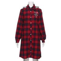 【50%OFF】フードつきチェック柄シャツワンピース