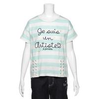 【50%OFF】肩落ちレースアップワイドボーダーTシャツ