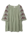 EMBROIDERY SLEEVE TOP/グリーン