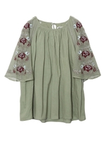 EMBROIDERY SLEEVE TOP/グリーン