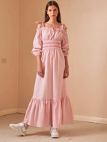 IRIS CHECK LS MAXI DRESS/PEACH W WHITE