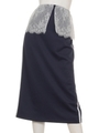 LACE PEPLUM JERSEY SKIRT/NAVY×OFF WHITE
