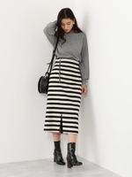 SMF ウールシャギー ボーダータイトスカート/BLACK