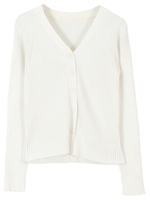 Vネックリブカーディガン/ホワイト