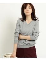 [L]ウールVネックニット/グレー(912)