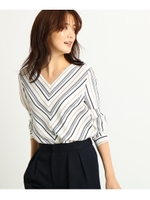 [S]【洗える】バイアスストライプブラウス/ホワイト(301)