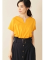 [Weekend Line]◆大きいサイズ・洗える◆キーネックＴシャツ/イエロー(060)