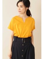 [Weekend Line]◆大きいサイズ・洗える◆キーネックＴシャツ/イエロー(060)