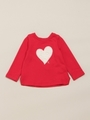 [ベビー]ハートボアアップリケ付きAライントレーナー/レッド