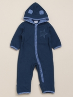 [ベビー]裏毛裏フリース耳フード付きカバーオール/ブルー