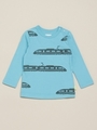 orangehakka babay 前プリント(お花、電車)長袖Tシャツ/ブルー