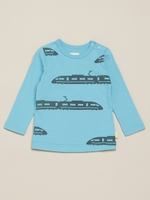 orangehakka babay 前プリント(お花、電車)長袖Tシャツ/ブルー