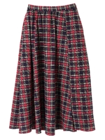 ・LHELBIE タータンチェックサイド釦スカート/レッド