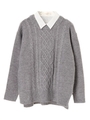 ・SET2点ケーブルニット+シャツ/杢グレー