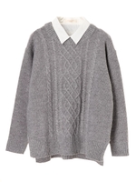 ・SET2点ケーブルニット+シャツ/杢グレー