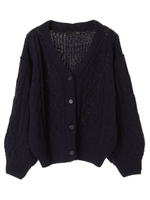・ケーブルニットショート丈カーディガン/ネイビー