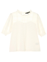 ・チェックレース切替スタンドカラープルオーバー/オフホワイト