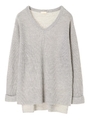 ・畦編みVネックニットチュニック(7ゲージ)/杢グレー