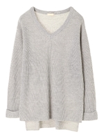 ・畦編みVネックニットチュニック(7ゲージ)/杢グレー