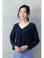 〈WEB限定〉〈ウォッシャブル〉バックパールチェーンブラウス/ネイビー(120)