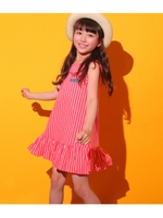 【ANAP KIDS】 ストライプ柄裾フリルワンピース/レッド(025)