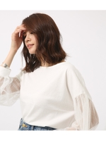 【AZUL BY MOUSSY】チュールボリューム袖プルオーバー/WHT