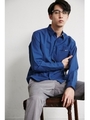 【AZUL BY MOUSSY】抗菌加工ペイズリー使い長袖OXシャツ/NVY