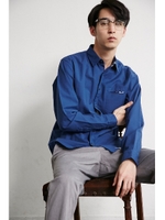【AZUL BY MOUSSY】抗菌加工ペイズリー使い長袖OXシャツ/NVY