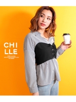 【CHILLE】ビスチェドッキングブラウス/ホワイト/ブラック(058)