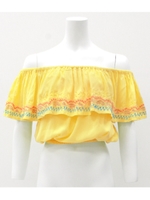 【MIMPI】刺繍オフショルダートップス/イエロー(024)