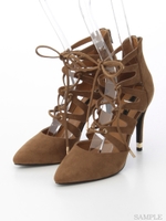 【R&E】レースアップヒールブーティ/カーキスエード