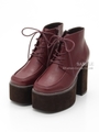 【R＆E】ベロアチャンキーヒールレースアップシュートブーツ/ワイン
