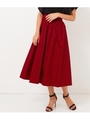 【Settimissimo】ウエストギャザーフレアーミモレ丈スカート/ワイン(026)