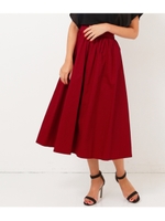 【Settimissimo】ウエストギャザーフレアーミモレ丈スカート/ワイン(026)