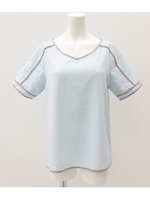 【Settimissimo】オルテガエンブロイダリーパイピングトップス/サックスブルー(020)