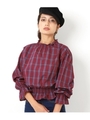 【Settimissimo】シフォンチェックハイネックトップス/ワイン(026)