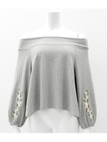 【Settimissimo】フラワー刺繍オフショルダートップス/ライトグレー(007)