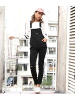 【USA】ニーダメージセンターボタンオールインワン/ブラック(027)