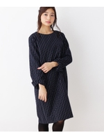 【WEB限定サイズ有り】ストライプコクーンワンピース/ネイビー(393)