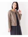 【WEB限定サイズ有り】ノーカラーZIPレザータッチジャケット/ベージュ系(054)