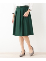 【WEB限定サイズ有り】ベルト付きウールフレアスカート/モスグリーン(024)