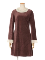 【an another angelus】トーションレース使いベロアワンピース/PINK BROWN