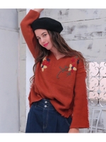 【anap mimpi】 フラワー刺繍ニットトップス/ブラック(027)