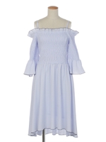 【apulia】バイカラーシャーリングワンピース/ライトブルー